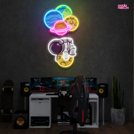 Neon Sign Balloon Astronaut, Custom Artwork