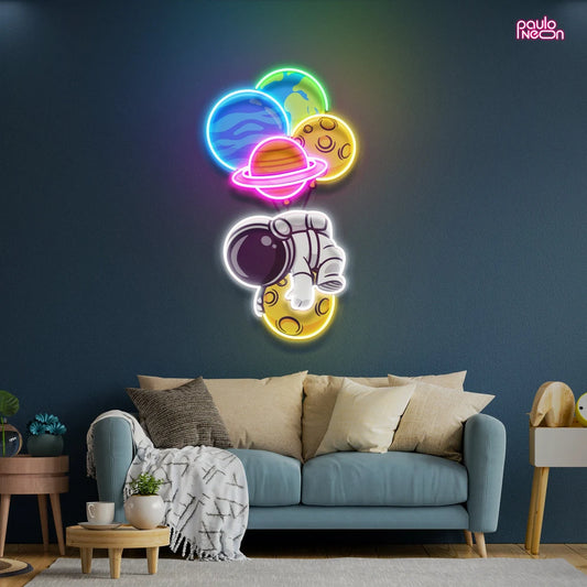 Neon Sign Balloon Astronaut, Custom Artwork