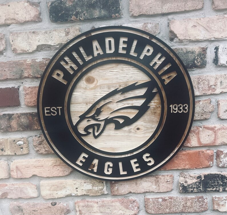 PHILADELPHIA FOOTBALL Logo Wood Wall Art Sign Man cave Garage