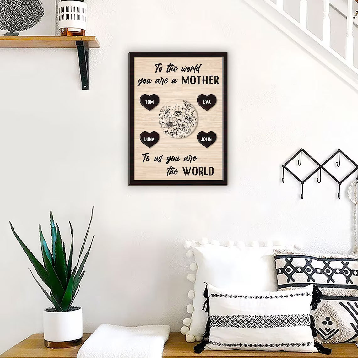 Personalized Name Mother's Day Wood Sign, To Us You Are The World Sign Gift For Mom