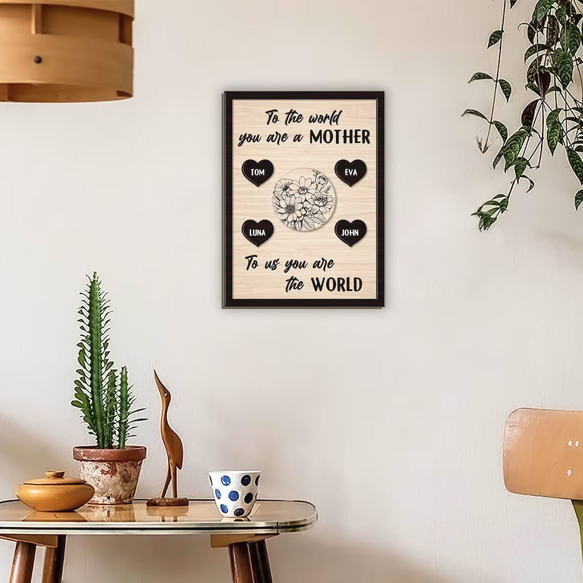 Personalized Name Mother's Day Wood Sign, To Us You Are The World Sign Gift For Mom