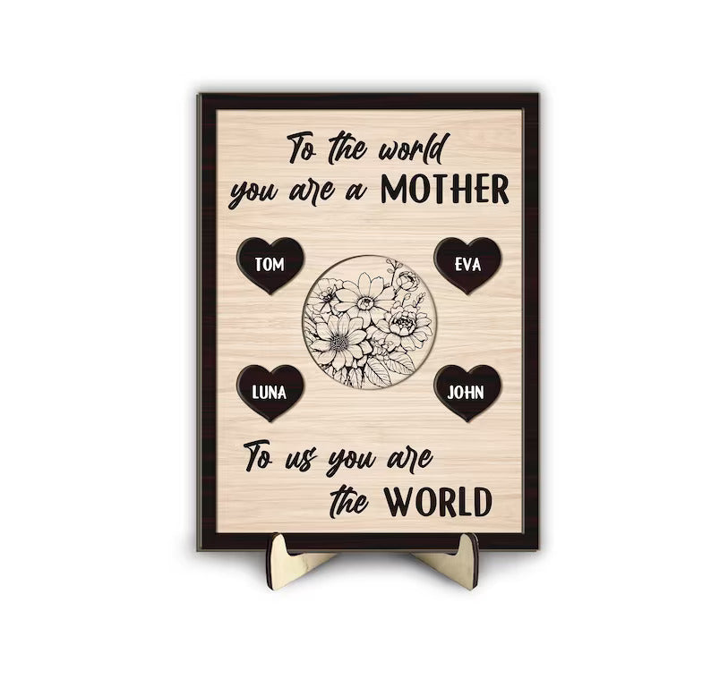 Personalized Name Mother's Day Wood Sign, To Us You Are The World Sign Gift For Mom