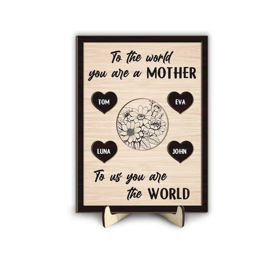 Personalized Name Mother's Day Wood Sign, To Us You Are The World Sign Gift For Mom