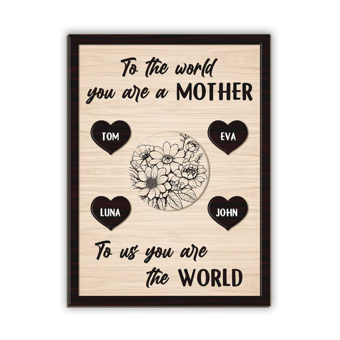 Personalized Name Mother's Day Wood Sign, To Us You Are The World Sign Gift For Mom