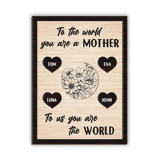 Personalized Name Mother's Day Wood Sign, To Us You Are The World Sign Gift For Mom