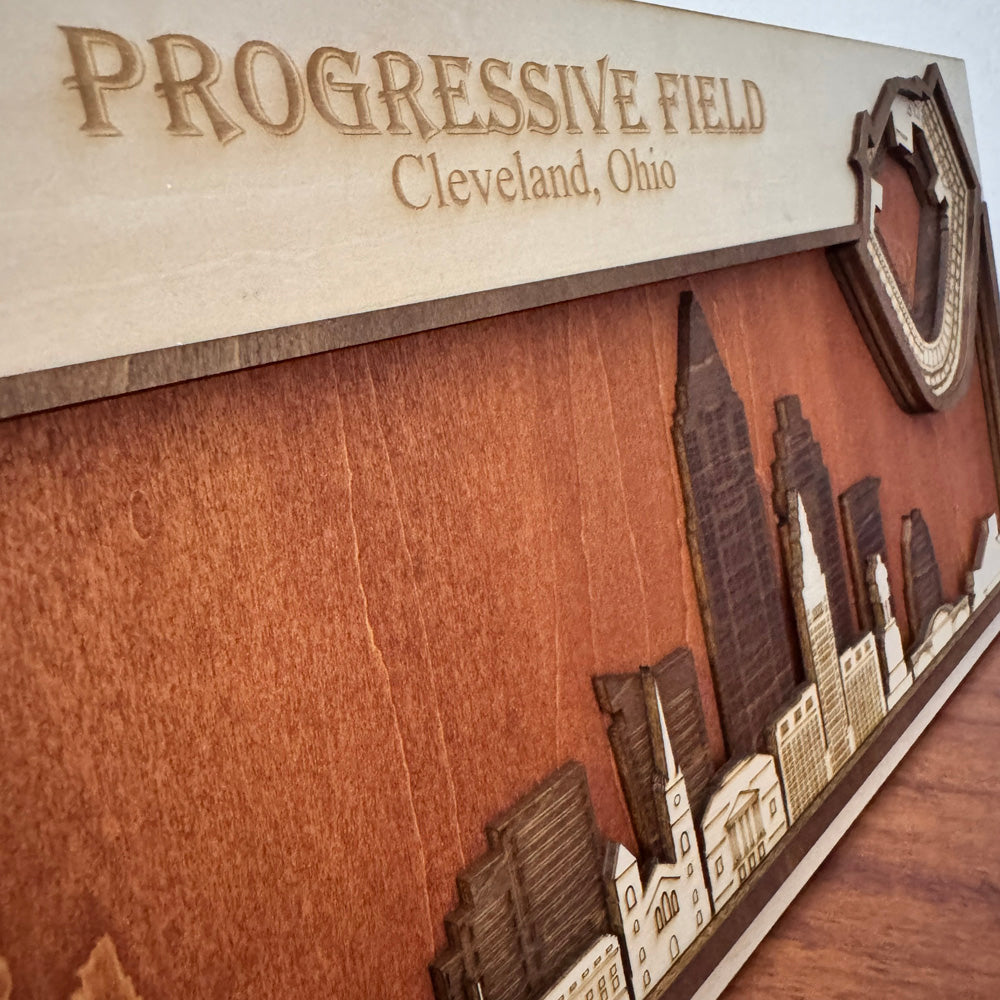 Progressive Field & Cleveland, Ohio Skyline Wood Sign