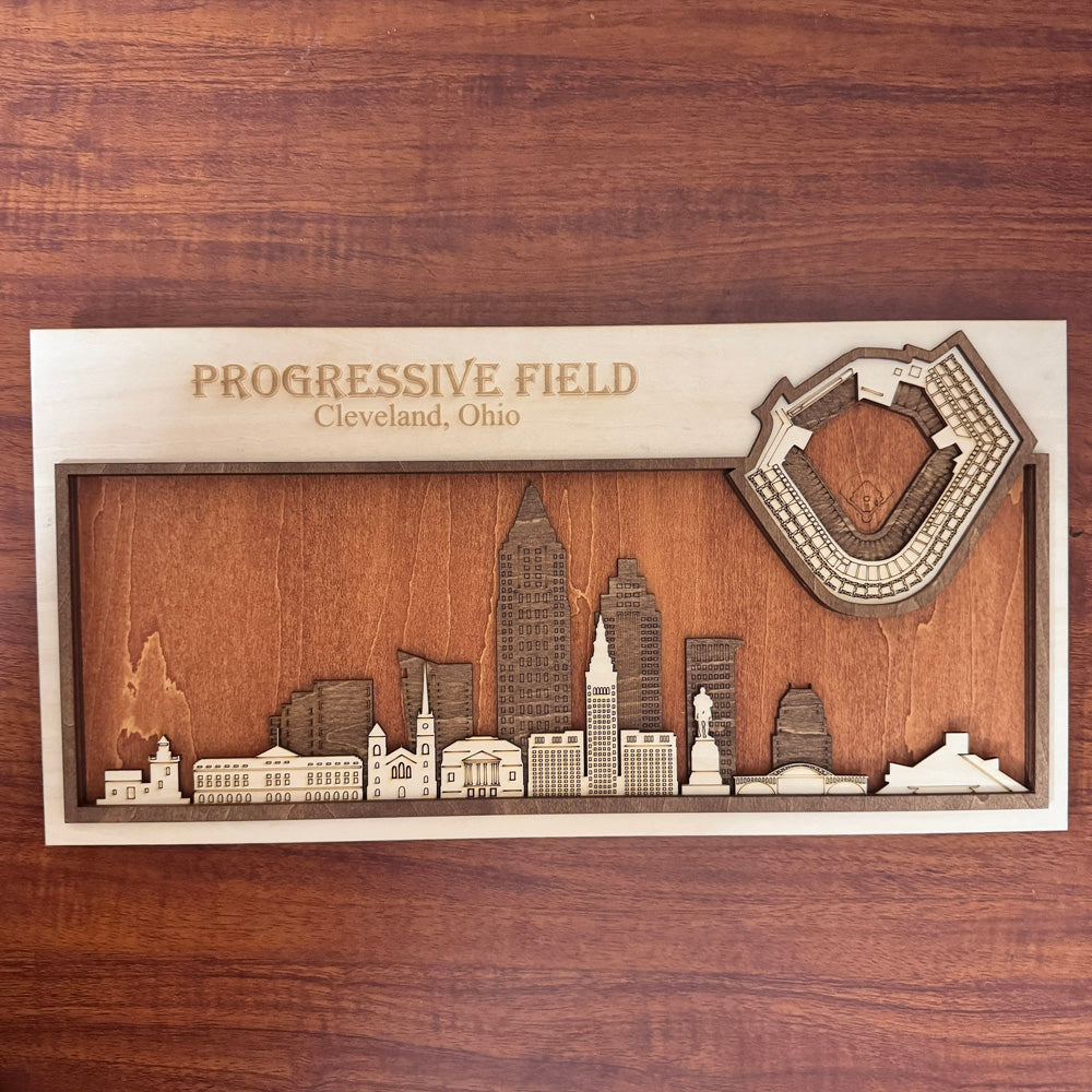 Progressive Field & Cleveland, Ohio Skyline Wood Sign