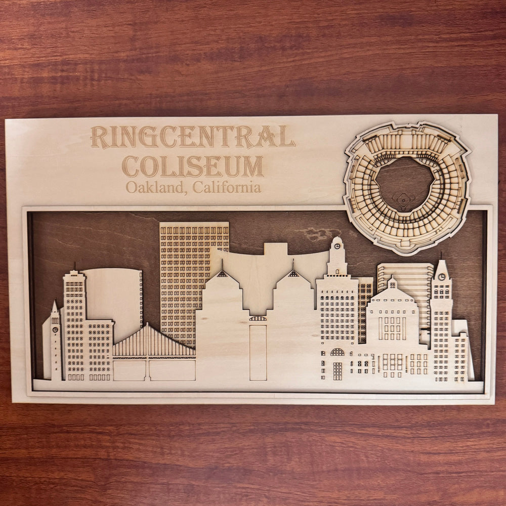 Ringcentral Coliseum & Oakland, California Skyline Wood Sign