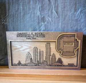 Texas Skyline and 3D College Football Stadium Wood Sign