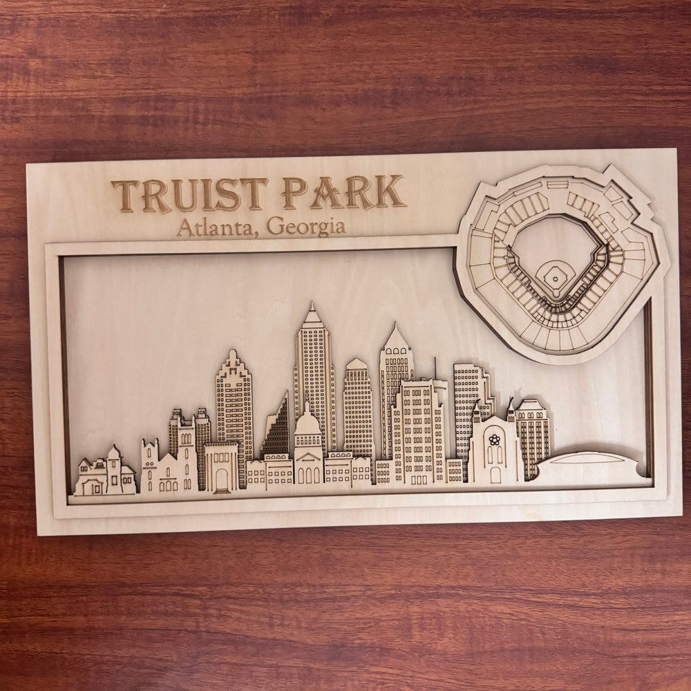 Truist Park & Atlanta, Georgia Skyline Wood Sign