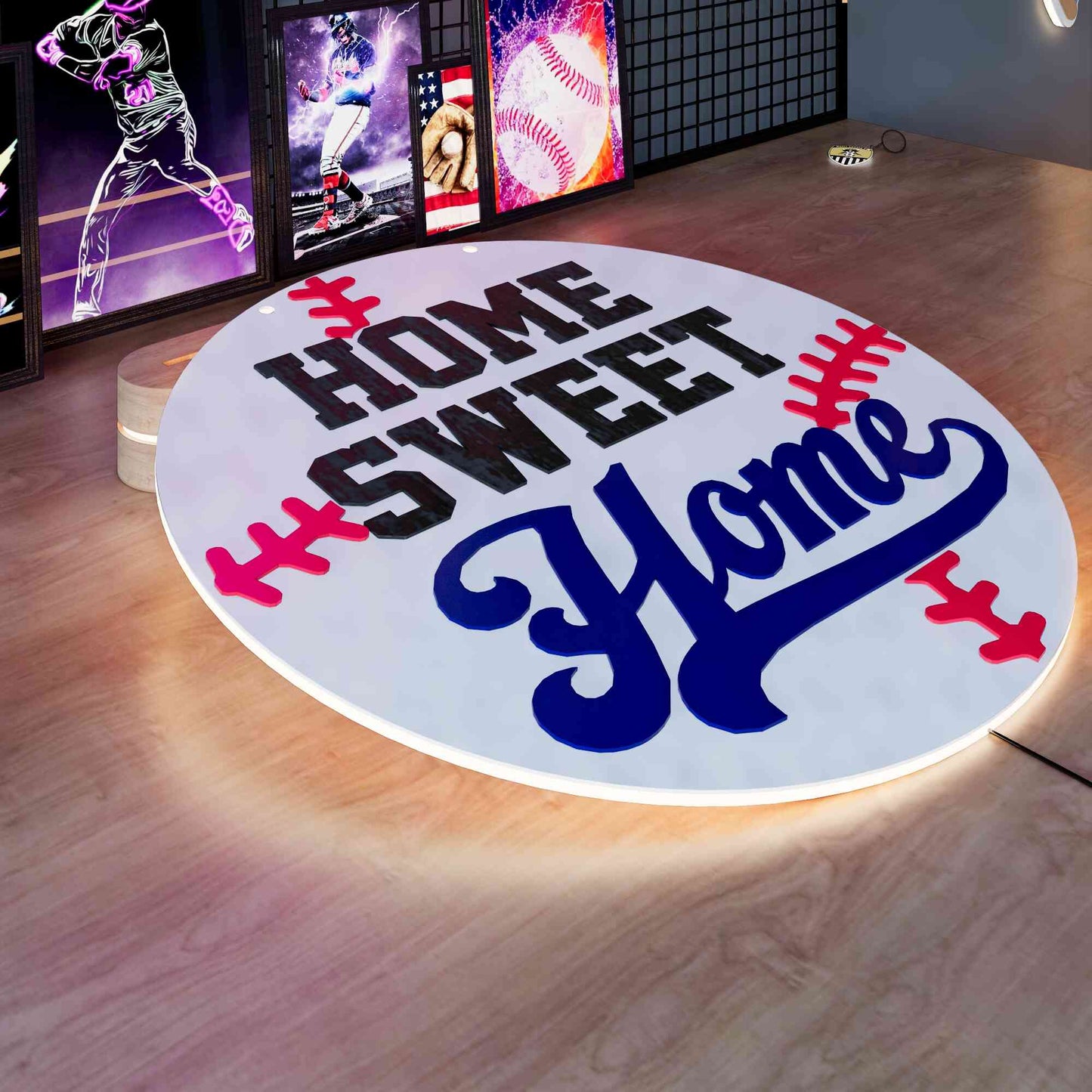 Wooden LED Baseball Door Sign Home Sweet Home 15.7 inches