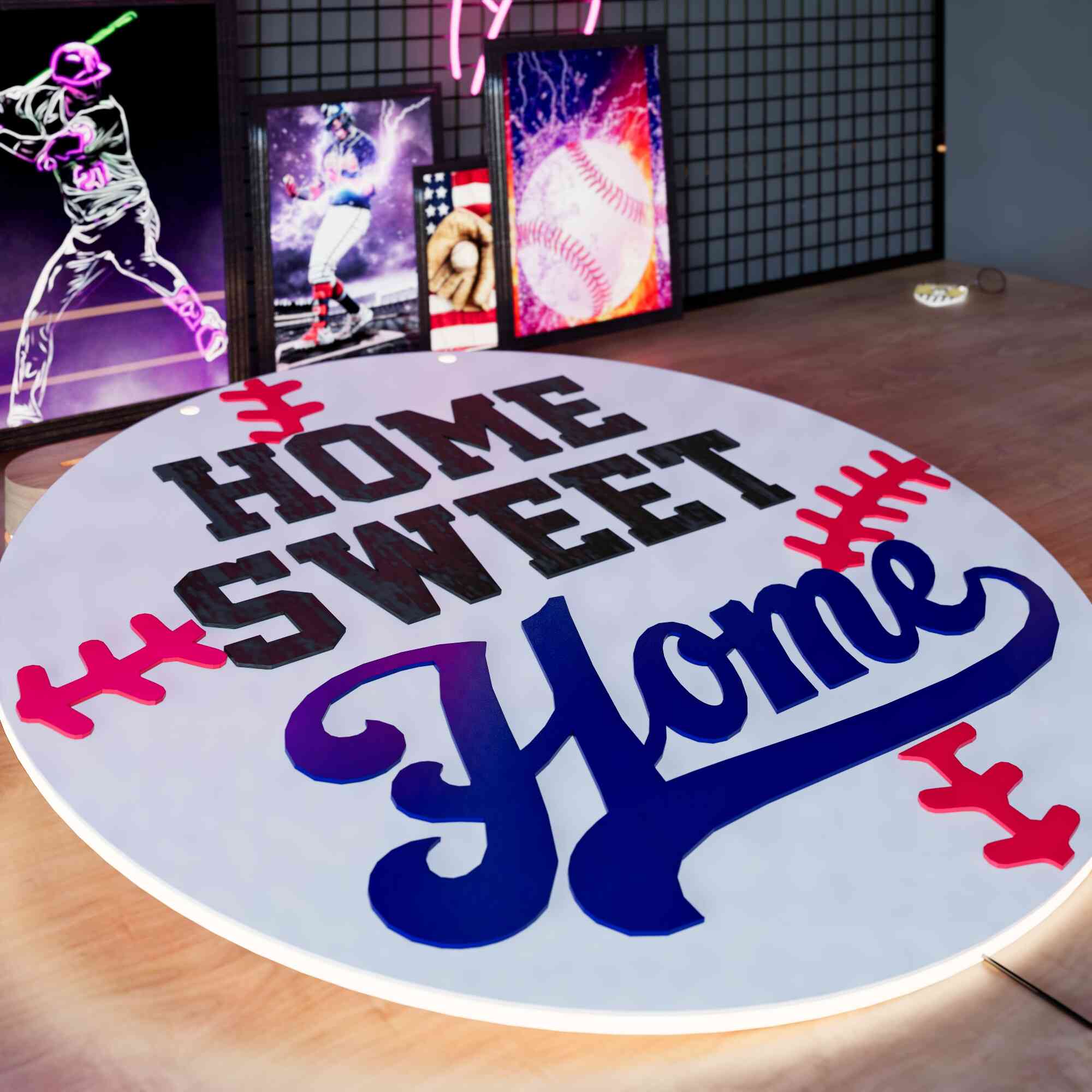 Wooden LED Baseball Door Sign Home Sweet Home 15.7 inches