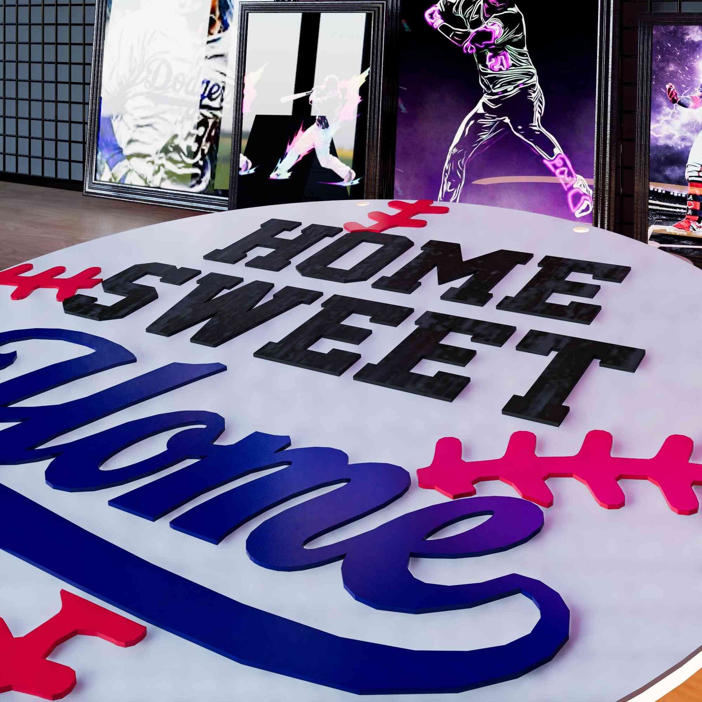 Wooden LED Baseball Door Sign Home Sweet Home 15.7 inches
