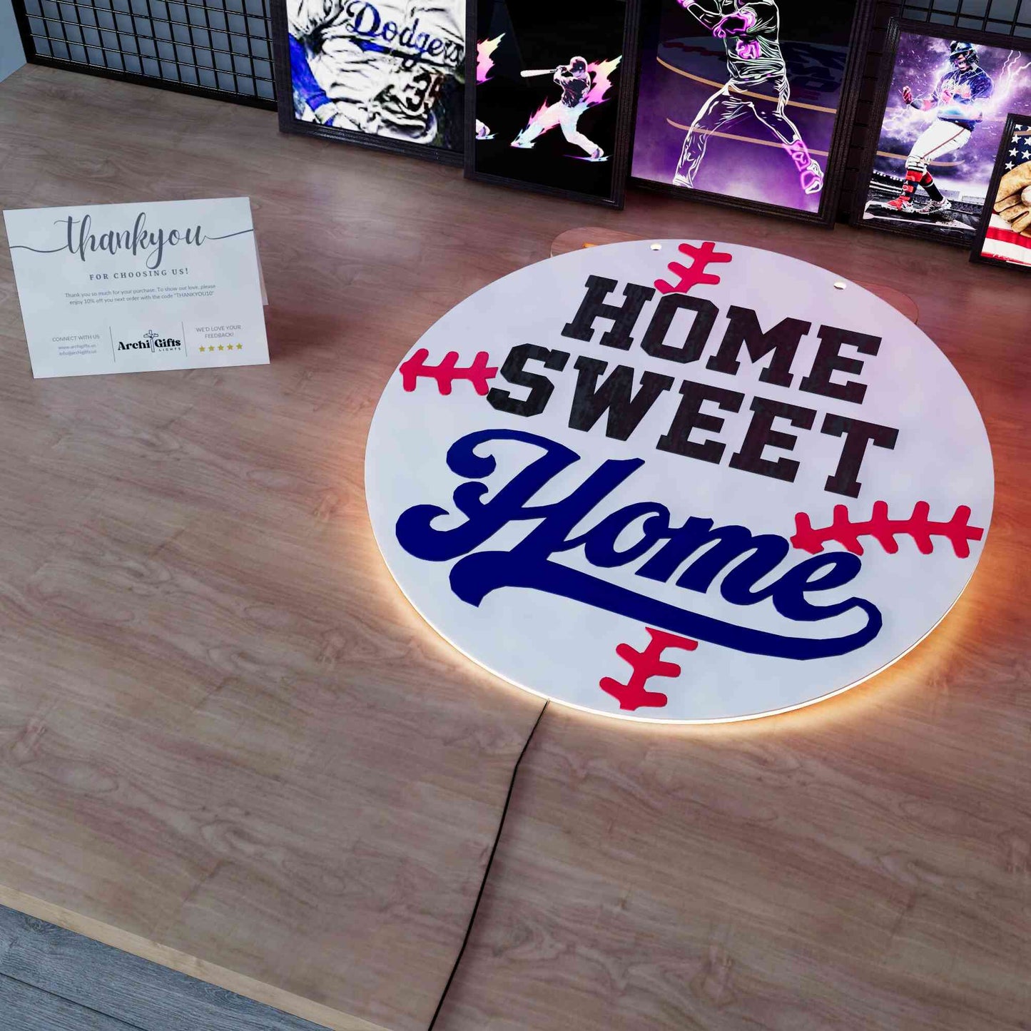 Wooden LED Baseball Door Sign Home Sweet Home 15.7 inches