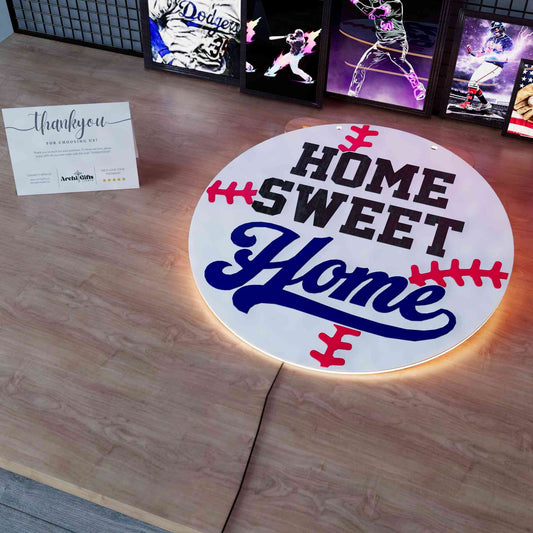 Wooden LED Baseball Door Sign Home Sweet Home 15.7 inches