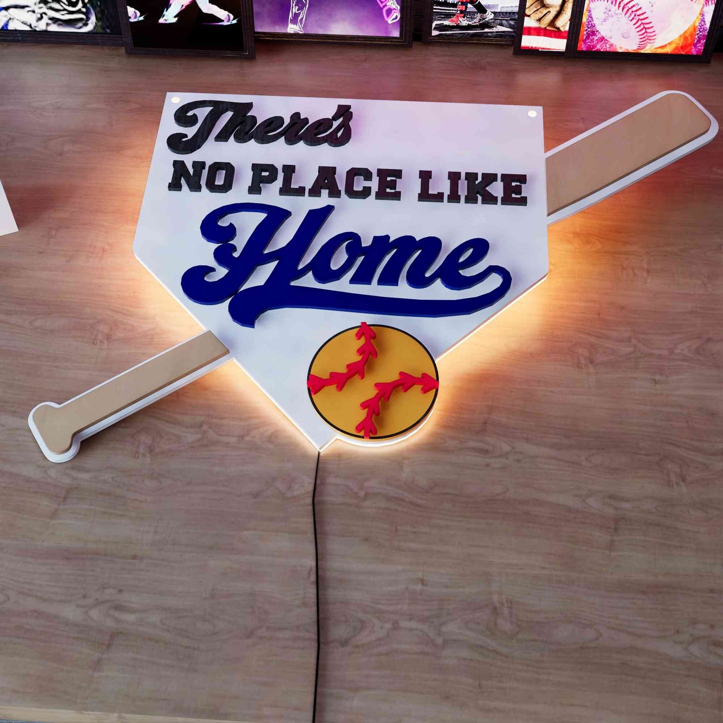 Wooden LED Baseball Door Sign There's No Place Like Home 15.7 inches