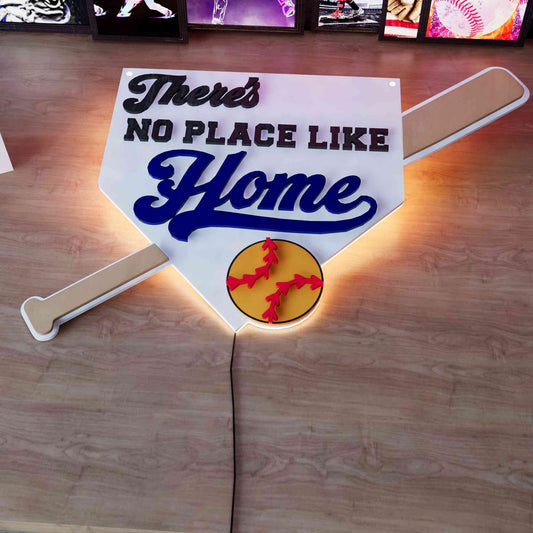 Wooden LED Baseball Door Sign There's No Place Like Home 15.7 inches