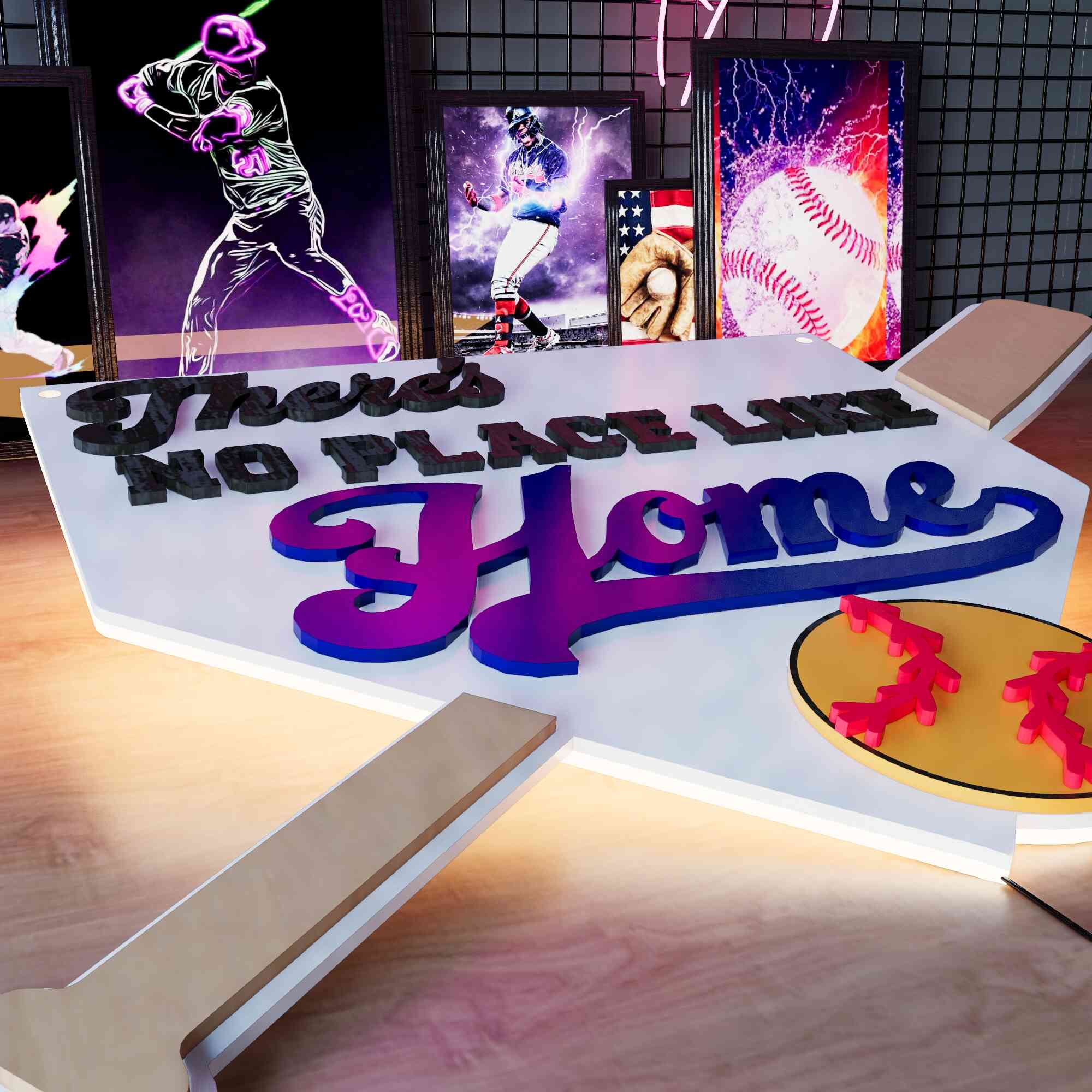 Wooden LED Baseball Door Sign There's No Place Like Home 15.7 inches