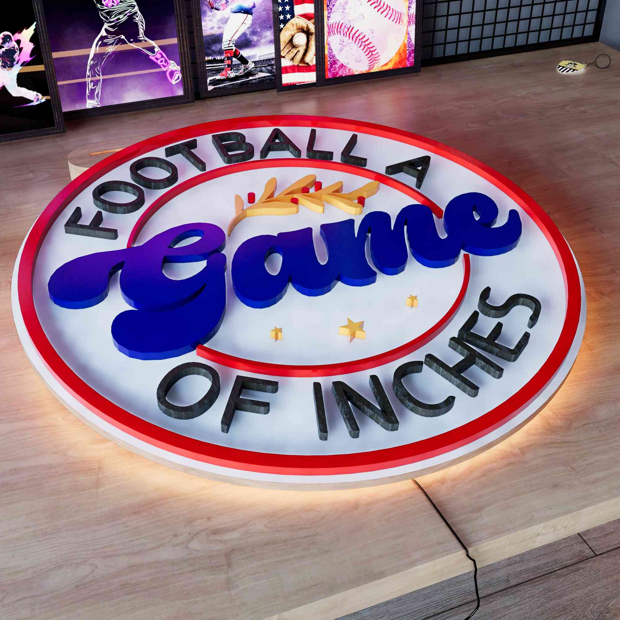 Wooden LED Football Door Sign Football Game Of Inches 15.7 inches