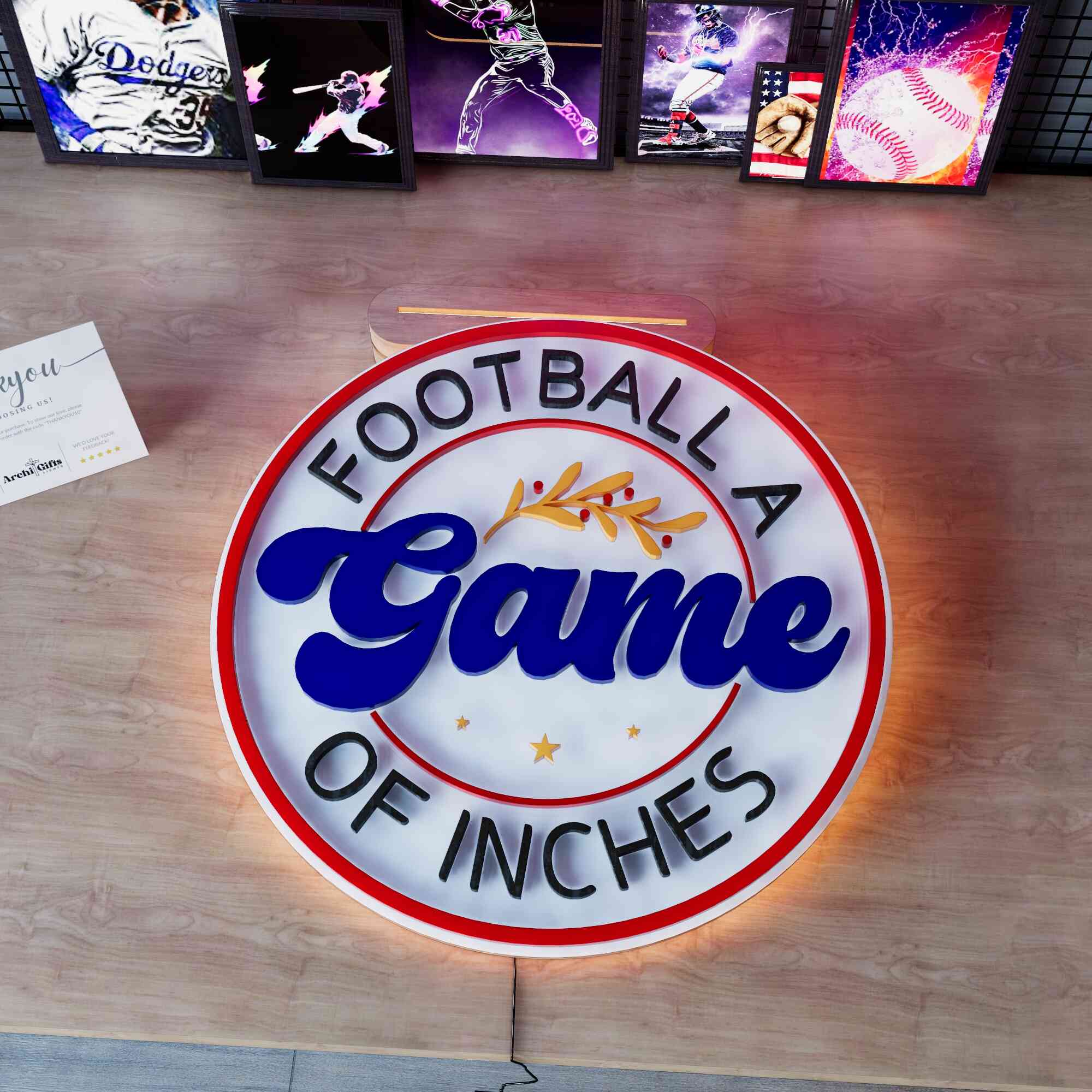 Wooden LED Football Door Sign Football Game Of Inches 15.7 inches