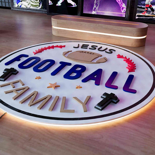 Wooden LED Football Door Sign Eat Sleep Football Repeat 15.7 inches
