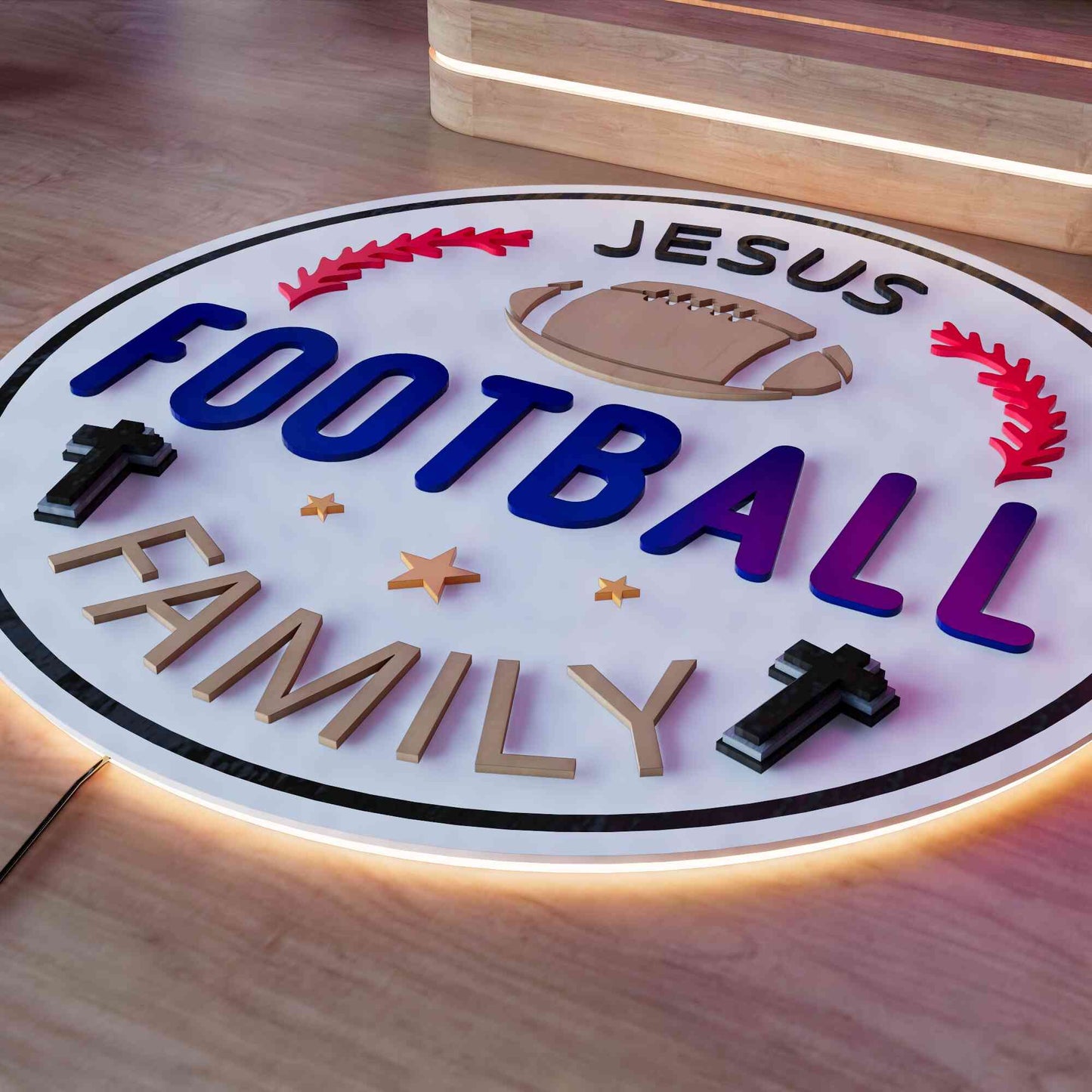 Wooden LED Football Door Sign Eat Sleep Football Repeat 15.7 inches