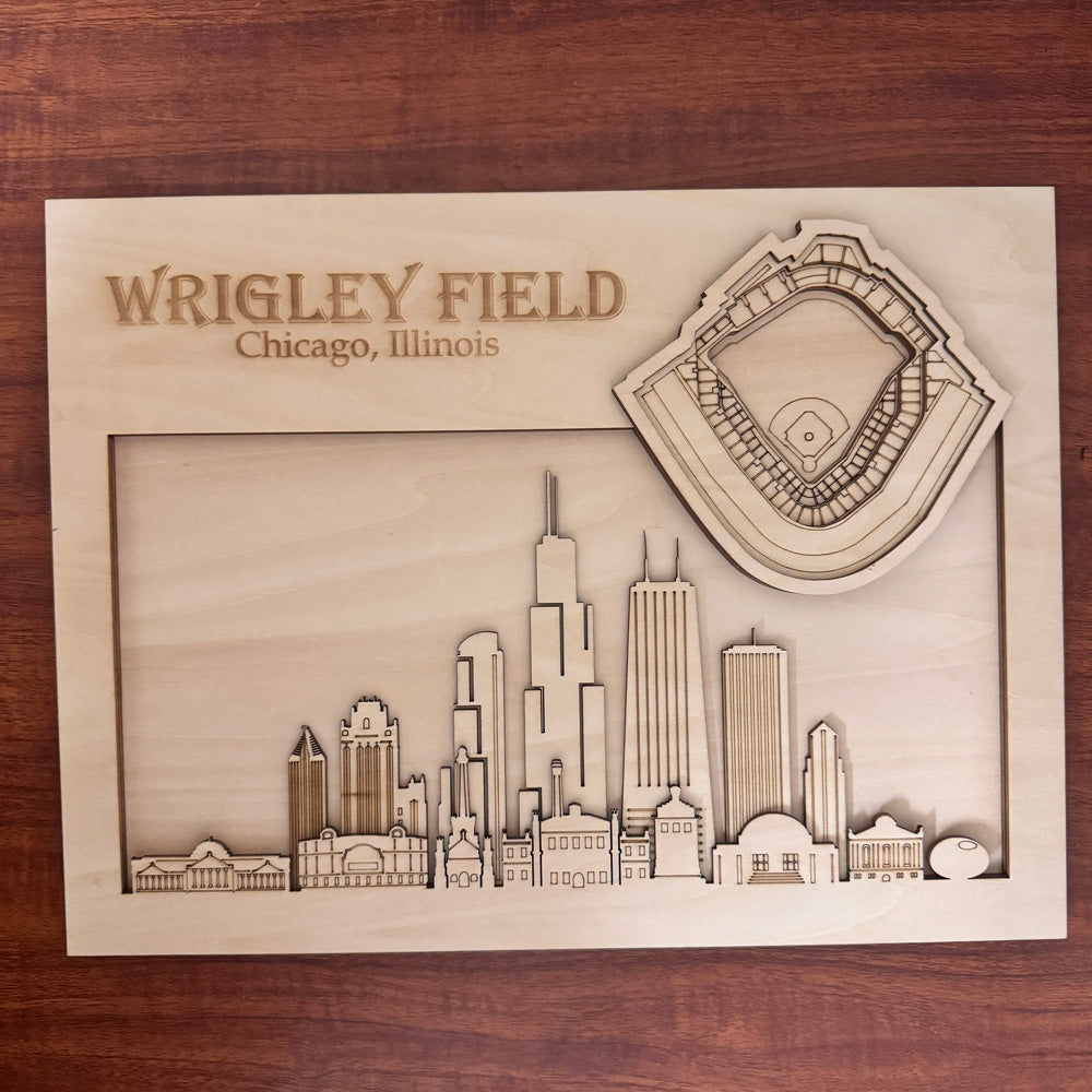 Wrigley Field & Chicago, Illinois Skyline Wood Sign