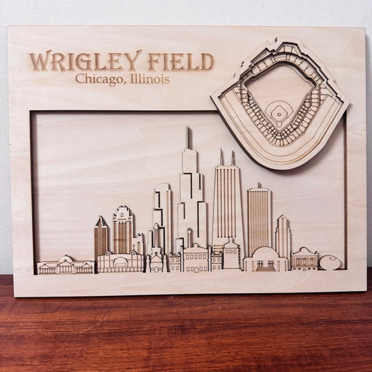 Wrigley Field & Chicago, Illinois Skyline Wood Sign