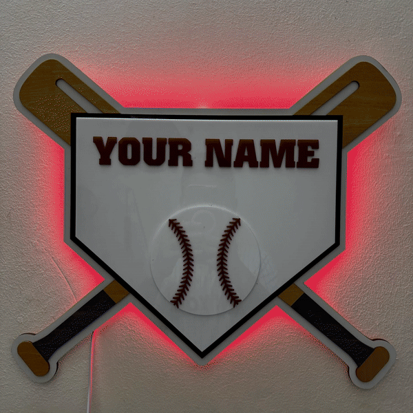 Customized Wooden LED Baseball Sign Featuring Your Name 17.7x15 inches