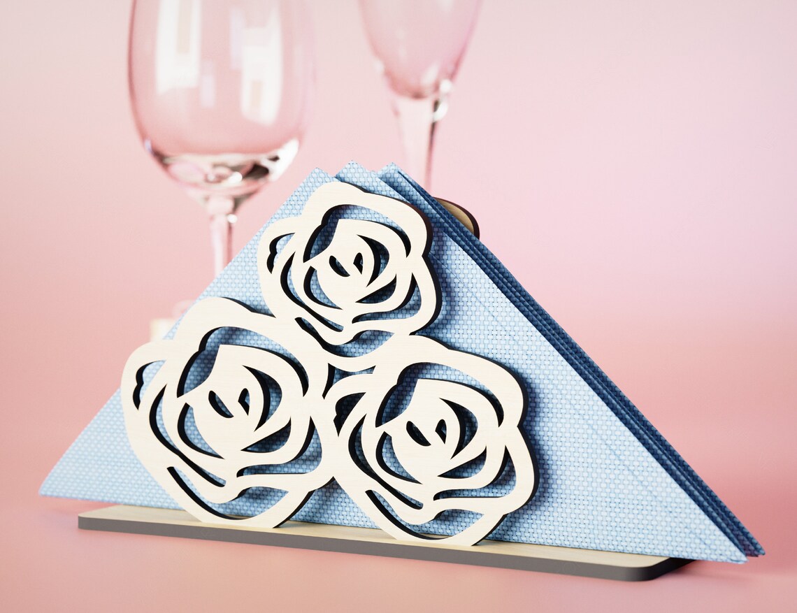 Decorative Napkin Holder Laser Cut Heart Leaf Rose shape Tabletop wooden holder