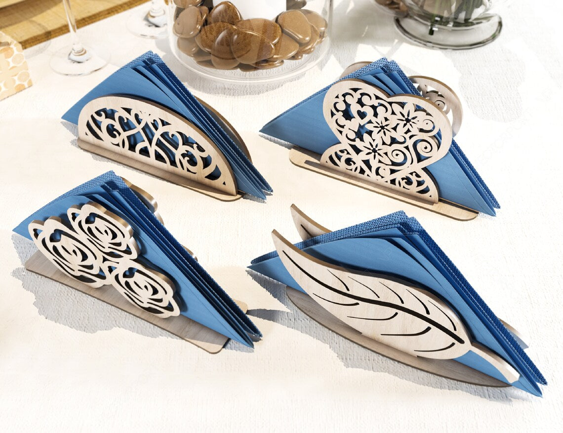 Decorative Napkin Holder Laser Cut Heart Leaf Rose shape Tabletop wooden holder