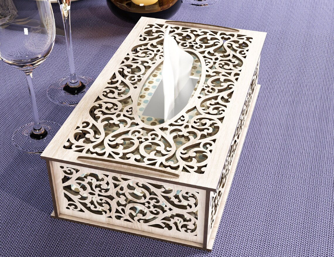 Floral Decorative Laser Cut Tissue Box Tabletop wooden napkin cover Glowforge