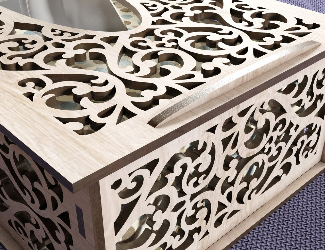 Floral Decorative Laser Cut Tissue Box Tabletop wooden napkin cover Glowforge