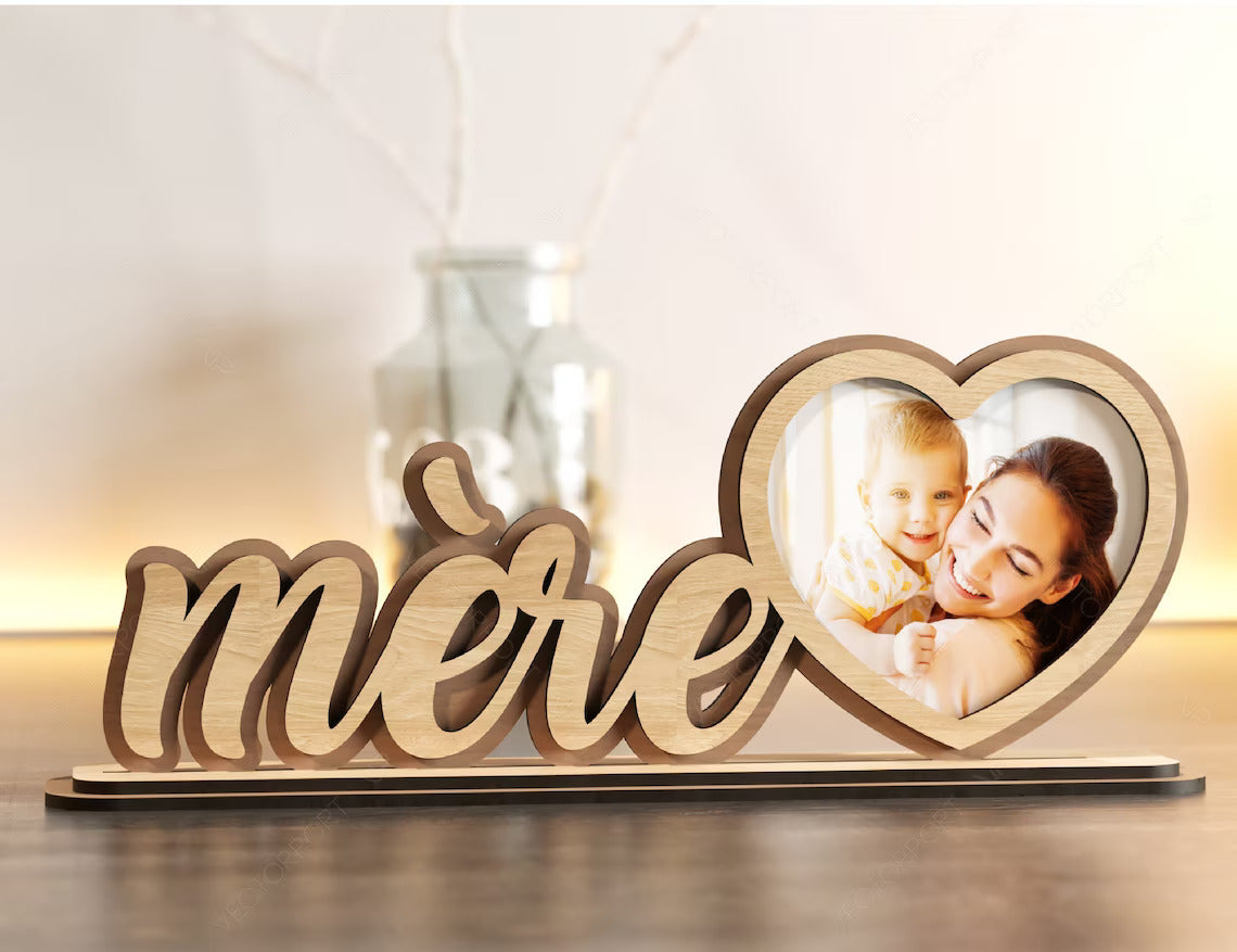 Standing Mom Text with Heart Shape Photo Frame Happy Mother’s Day Gift for Mom
