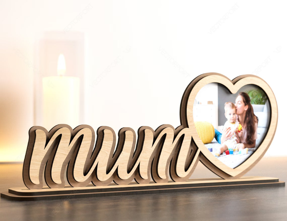 Standing Mom Text with Heart Shape Photo Frame Happy Mother’s Day Gift for Mom