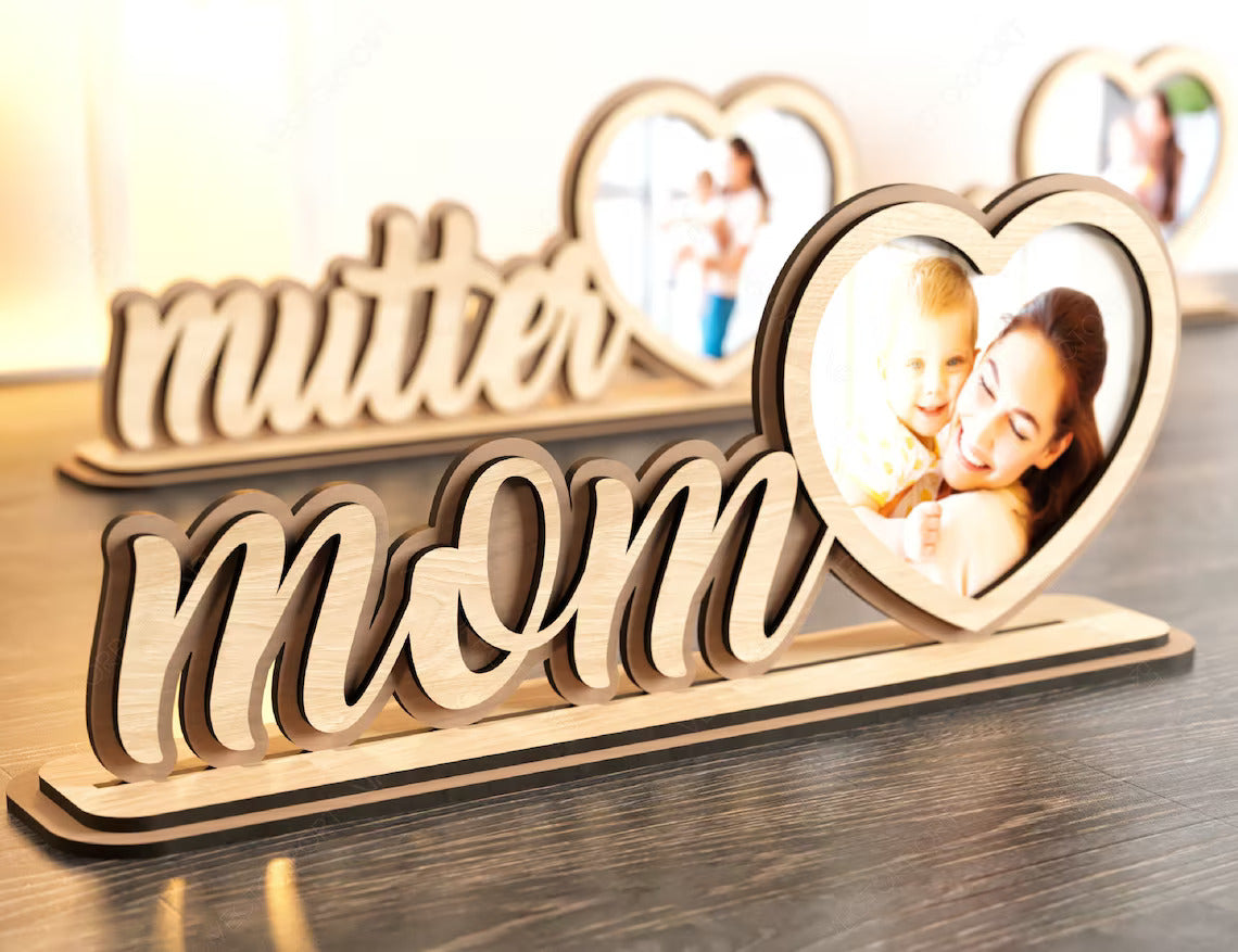 Standing Mom Text with Heart Shape Photo Frame Happy Mother’s Day Gift for Mom