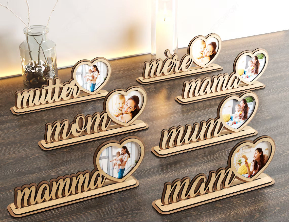 Standing Mom Text with Heart Shape Photo Frame Happy Mother’s Day Gift for Mom
