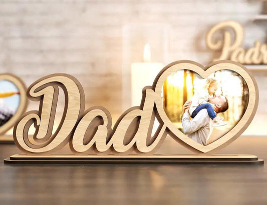Standing Dad Text with Heart Shape Photo Frame Happy Father’s Day Gift