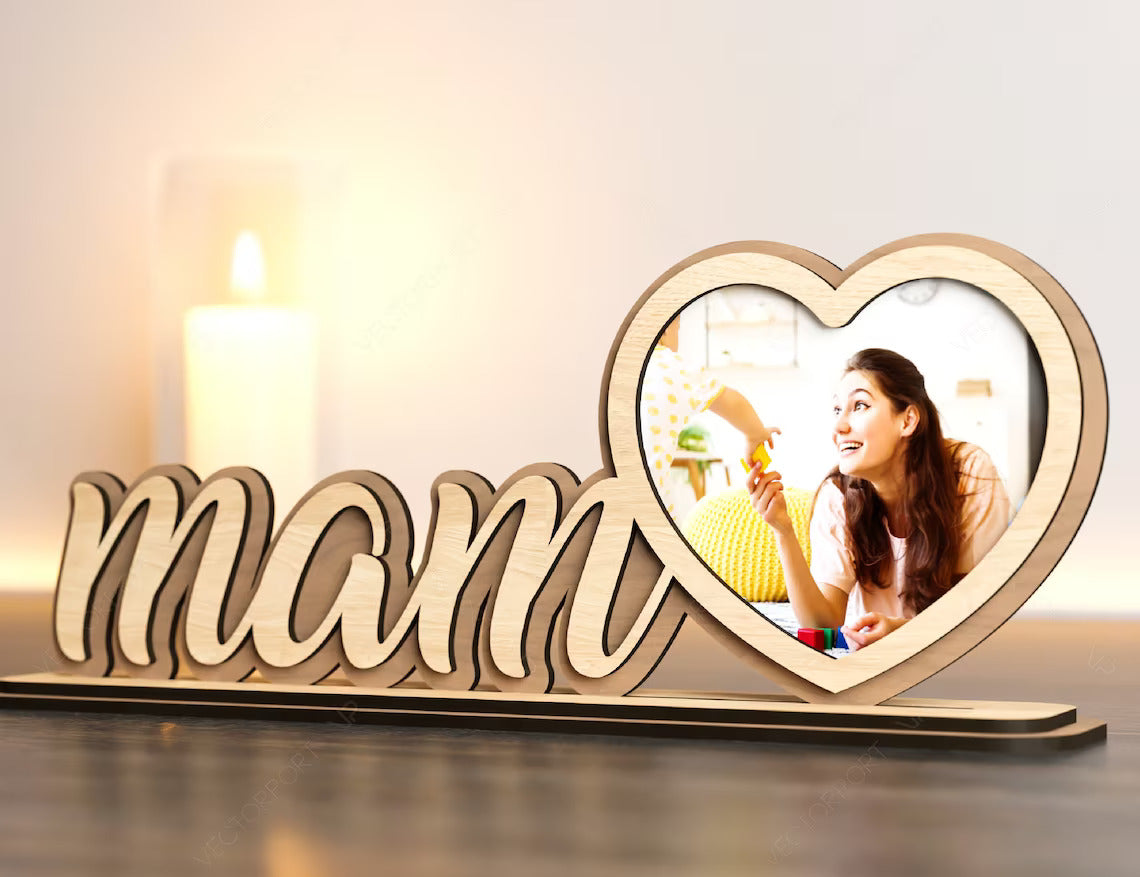 Standing Mom Text with Heart Shape Photo Frame Happy Mother’s Day Gift for Mom