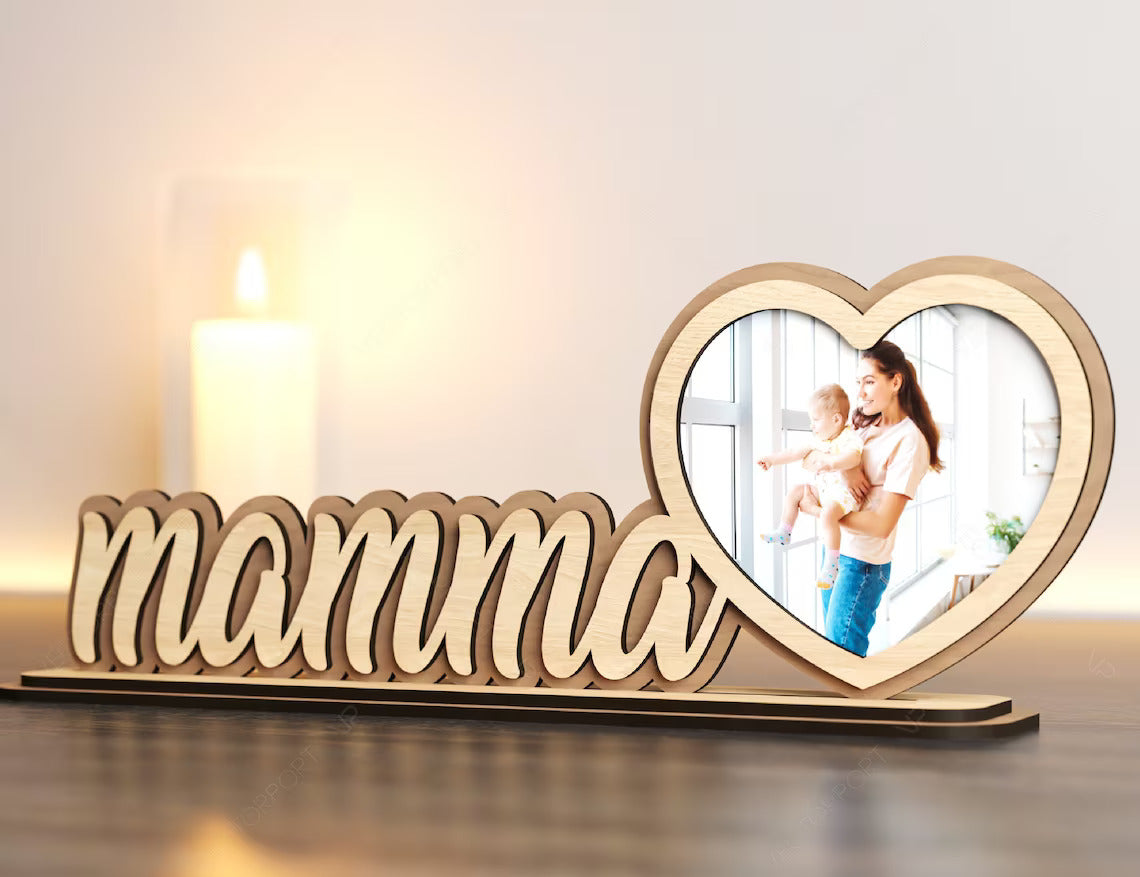Standing Mom Text with Heart Shape Photo Frame Happy Mother’s Day Gift for Mom