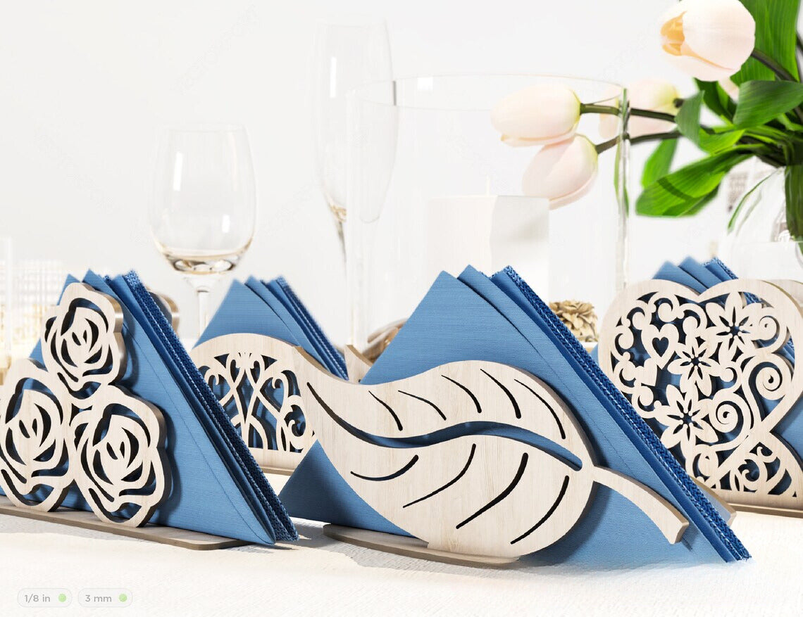 Decorative Napkin Holder Laser Cut Heart Leaf Rose shape Tabletop wooden holder