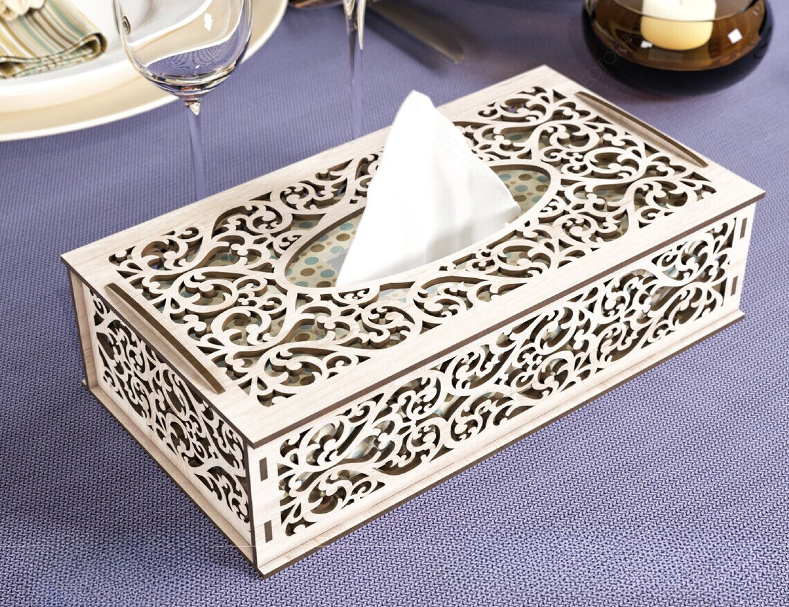 Floral Decorative Laser Cut Tissue Box Tabletop wooden napkin cover Glowforge