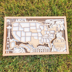 United States Map, Gift for Travelers, US Map Checklist Landmarks