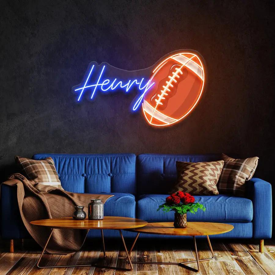 Teenage boy gifts football, neon name sign