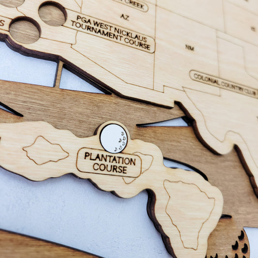 Golf Course Map, Wood Map, Retirement Bucket List, Golf Gifts