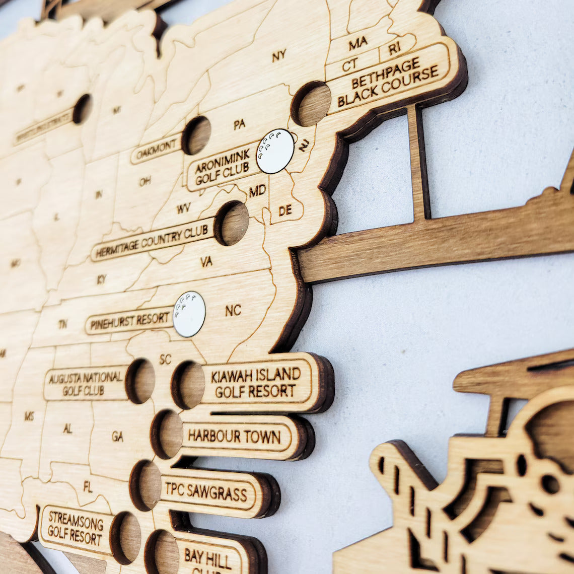 Golf Course Map, Wood Map, Retirement Bucket List, Golf Gifts