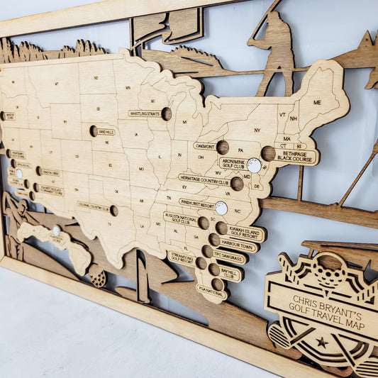 Golf Course Map, Wood Map, Retirement Bucket List, Golf Gifts