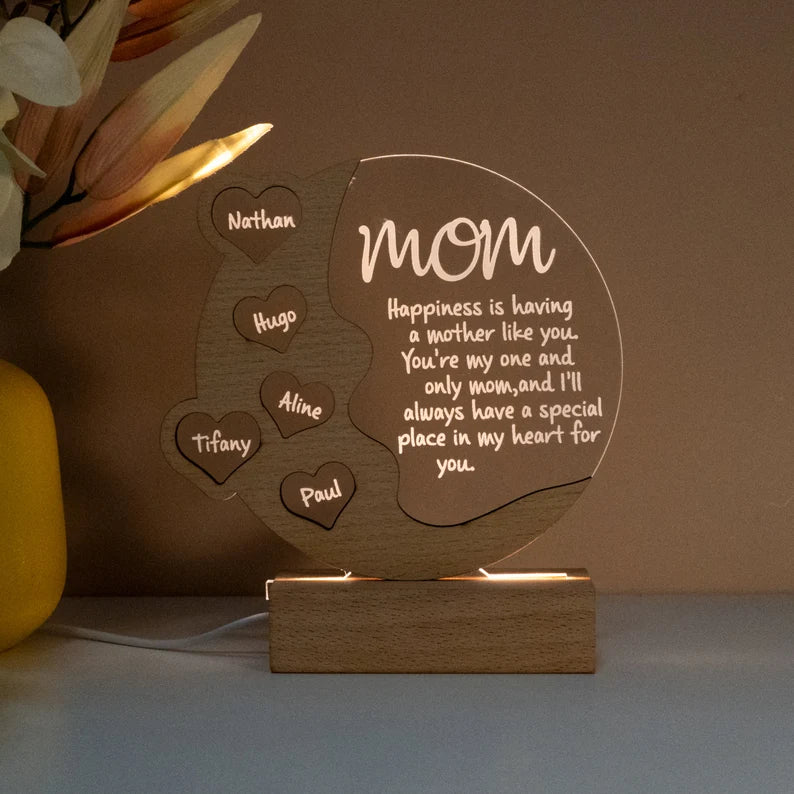 Mother's Day Personalized Cherrywood - Acrylic - Birch wood Plaque With led Phrase 1 Mom