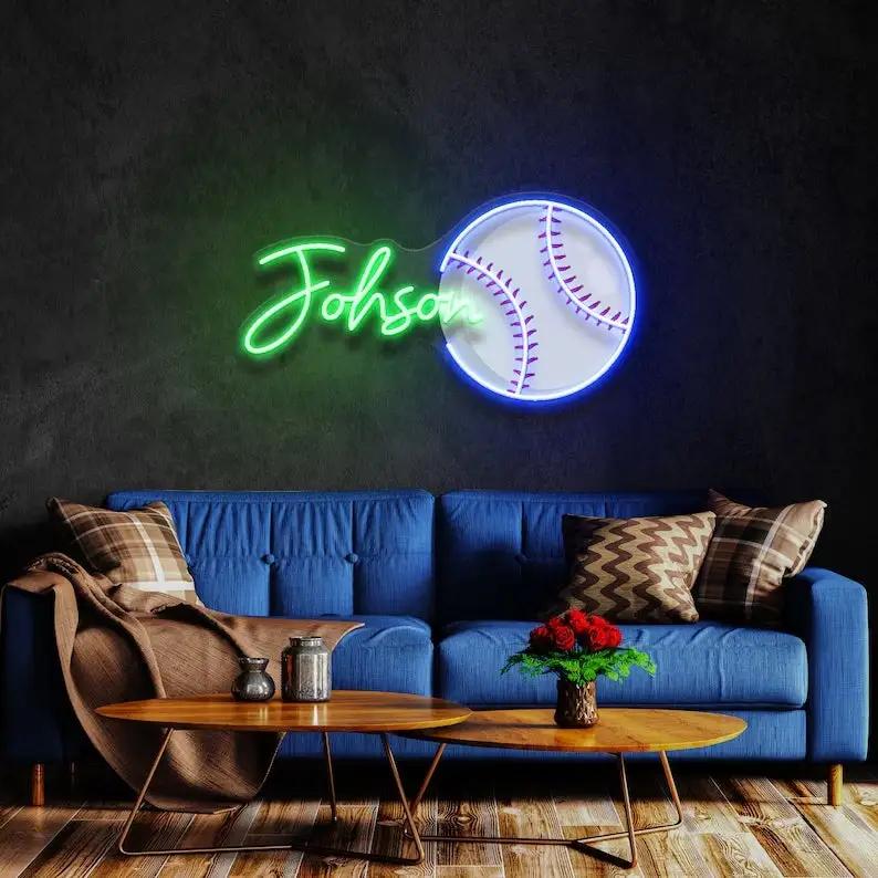 Teenage boy gifts football, neon name sign