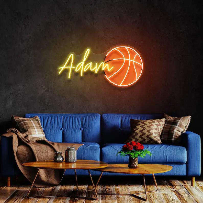 Teenage boy gifts football, neon name sign